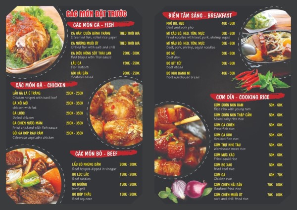 menu cơm niêu đồng xoài quán