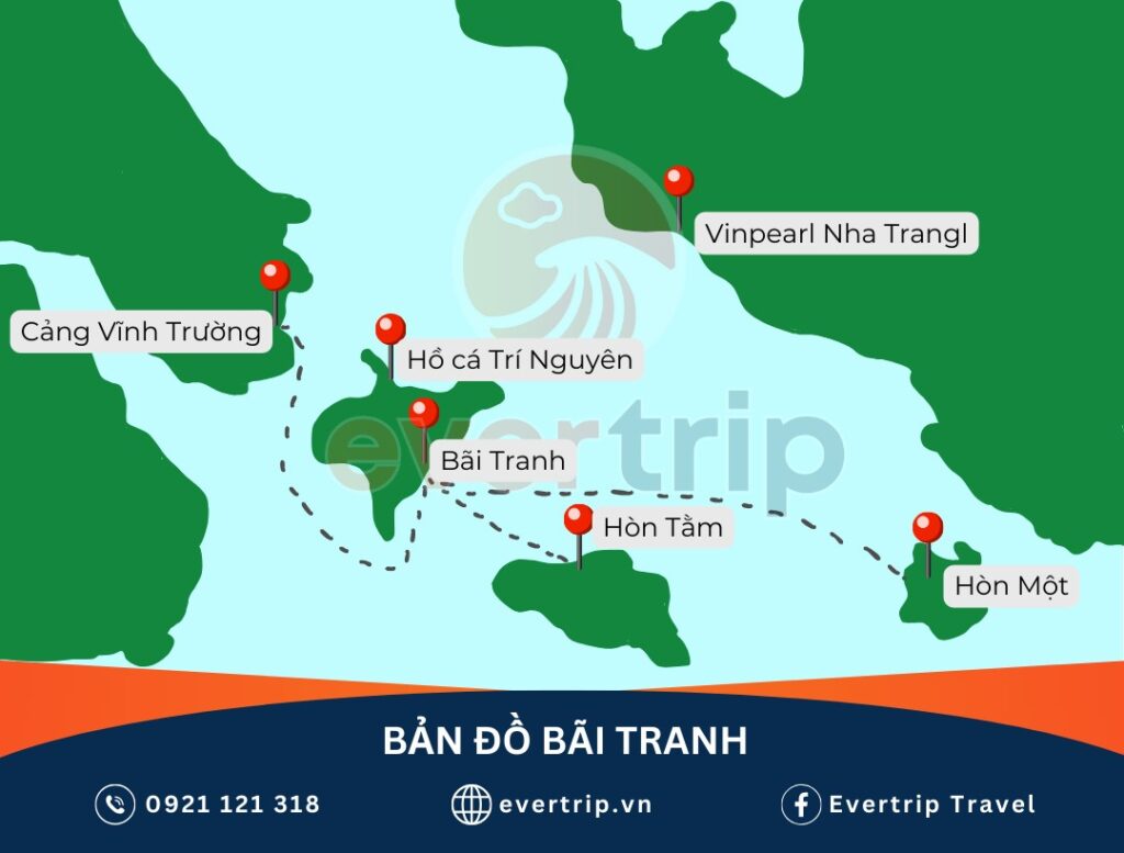 bãi tranh ở vị trí trung tâm trong vịnh nha trang