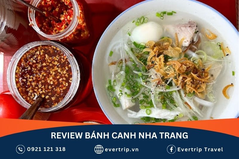 tô bánh canh ngon nhất nha trang gồm trứng cút, cá dầm, hành phi, có sẵn mắm ớt để nêm nếm