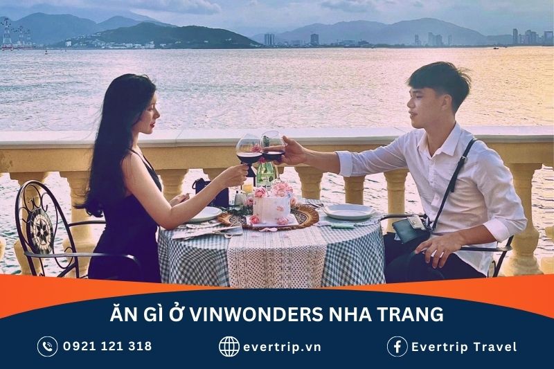 cặp đôi thưởng thức rượu vang tại nhà hàng Vinpearl Nha Trang