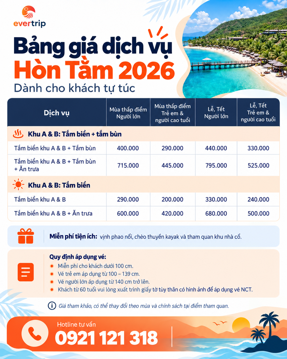 bảng giá dịch vụ hòn tằm 2026 