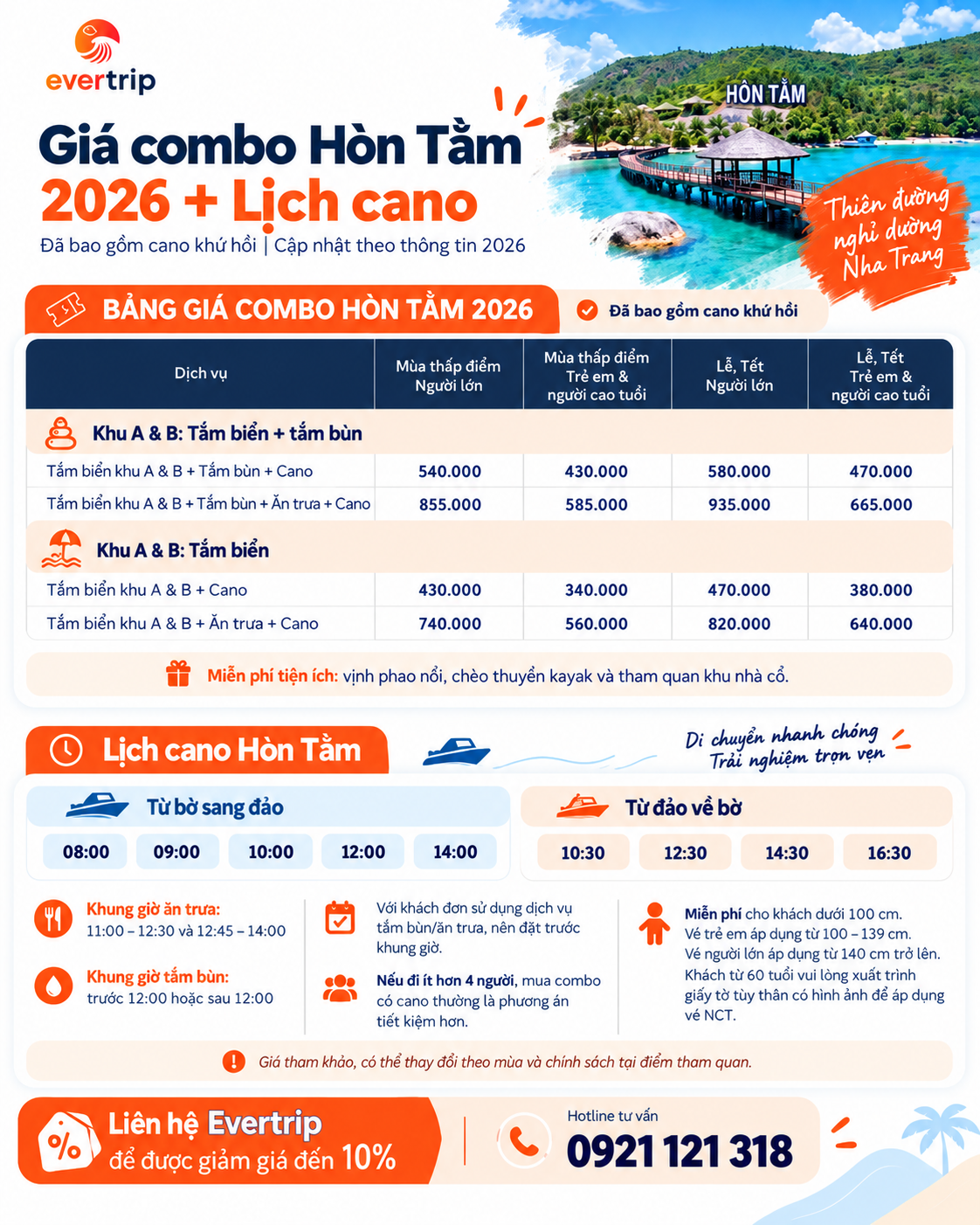 bảng giá combo du lịch hòn tằm